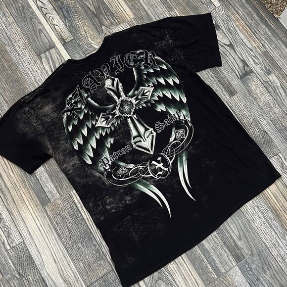 🔥☠️ Y2K XZAVIER UNLIMITED PATRON SAINT Affliction Style Graphic Tee 2XL - EUC - Picture 8 of 11